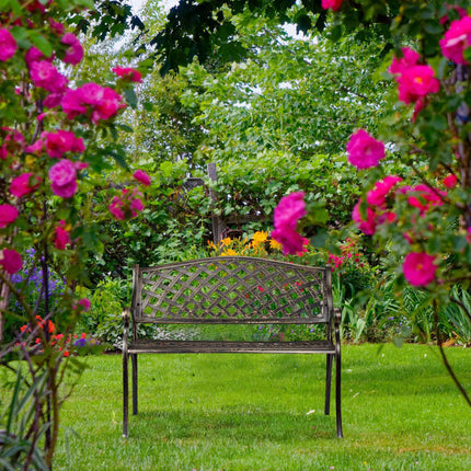 Metal garden bench in black and bronze