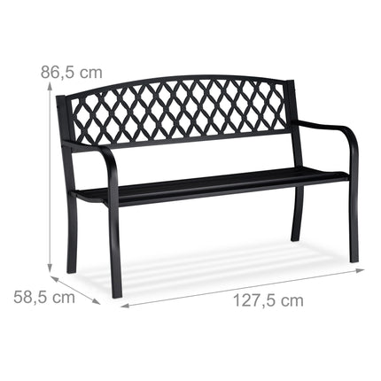 Metal garden bench with braid pattern
