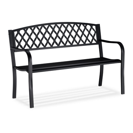 Metal garden bench with braid pattern