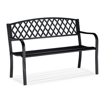 Metal garden bench with braid pattern