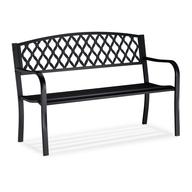 Metal garden bench with braid pattern