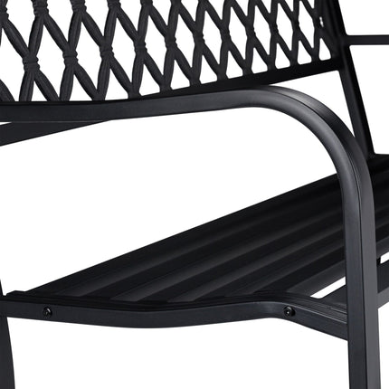 Metal garden bench with braid pattern