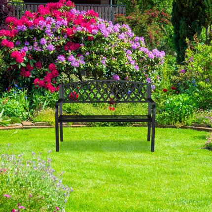 Metal garden bench with braid pattern