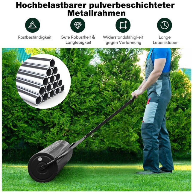 Metal lawn roller garden roller for attaching grass roller 99 x 30 x 137 cm black