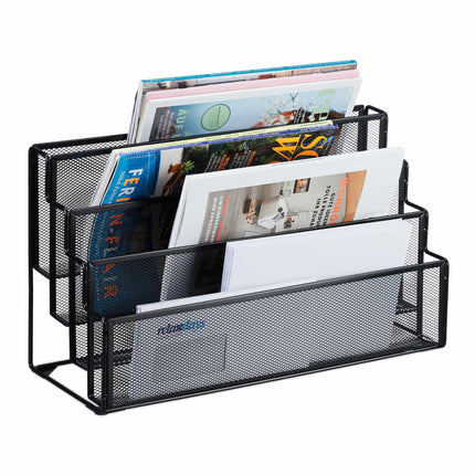 Metal magazine rack with 4 compartments