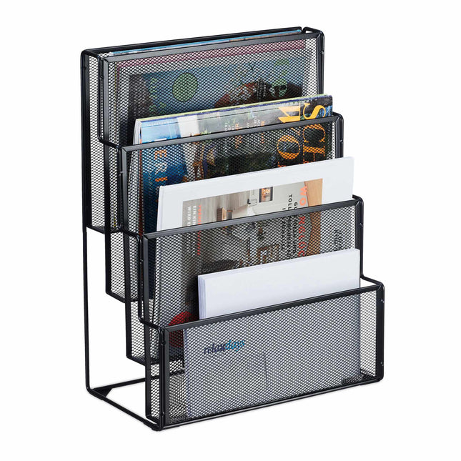 Metal magazine rack with 4 compartments