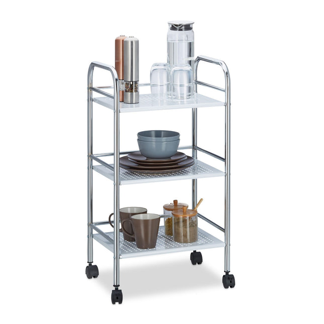 Metal serving trolley with 3 shelves