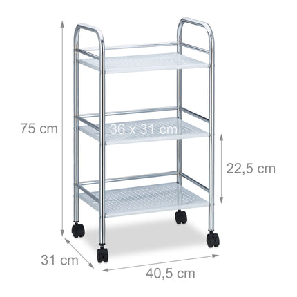 Metal serving trolley with 3 shelves