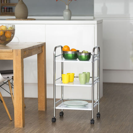 Metal serving trolley with 3 shelves