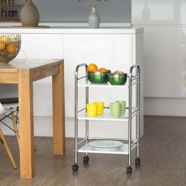 Metal serving trolley with 3 shelves