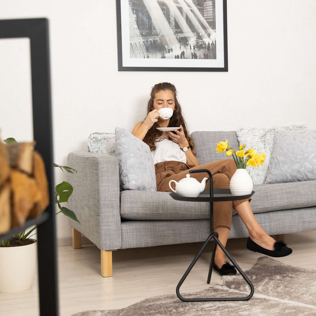 Metal side table with handle