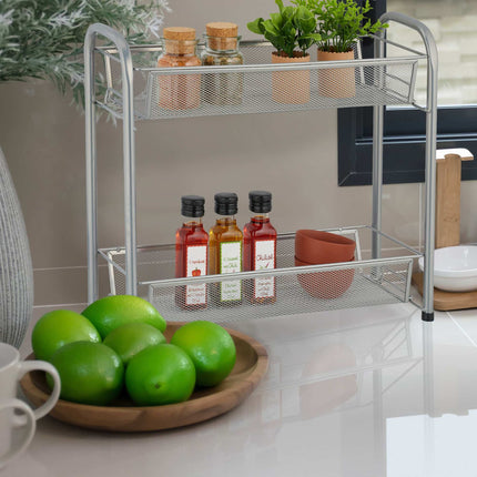 Metal spice rack with 2 shelves