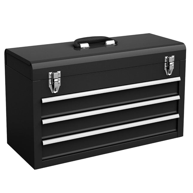 Metal tool box with 3 drawers & top compartment tool box 52 x 21 x 30 cm black