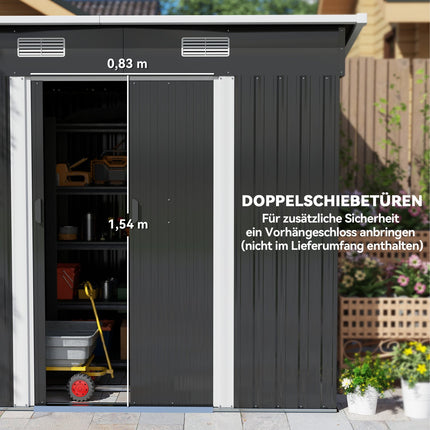 Metal tool shed 2.3 m² 207 x 130 x 182 cm with pent roof window floor frame black