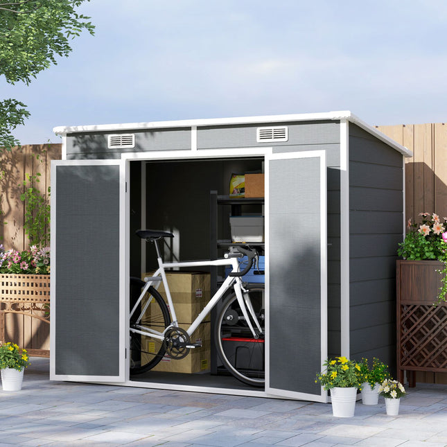 Waterproof metal tool shed 2.4 x 1.3 m, Grey