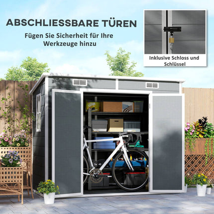 Waterproof metal tool shed 2.4 x 1.3 m, Grey