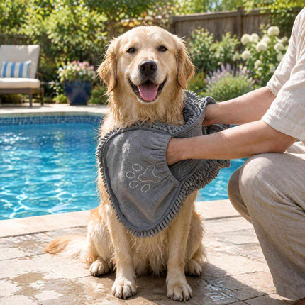 Microfiber Dog Towel 3-Piece Set with Mitt Pockets, 74 x 30.5 cm, Grey