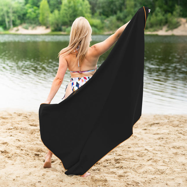 Microfibre Towel, Black-Orange, 180x100 cm