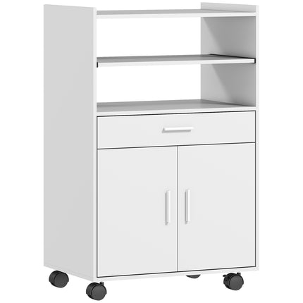 Microwave Cabinet with Drawer and Wheels, White
