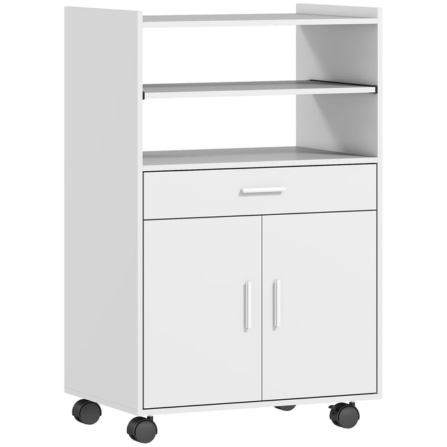 Microwave Cabinet with Drawer and Wheels, White