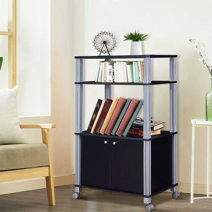 Microwave Cart, 3-Tier Shelf with Cabinet, Black