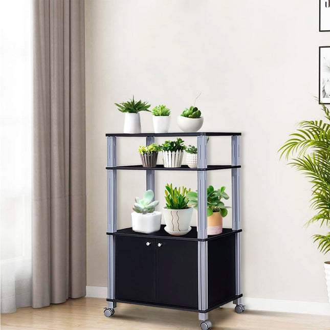 Microwave Cart, 3-Tier Shelf with Cabinet, Black