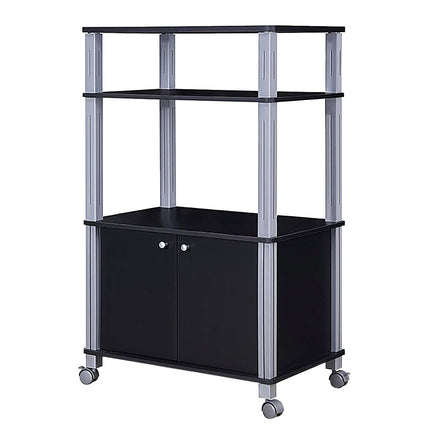 Microwave Cart, 3-Tier Shelf with Cabinet, Black
