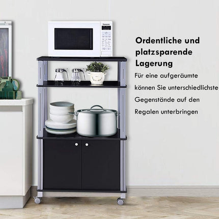 Microwave Cart, 3-Tier Shelf with Cabinet, Black
