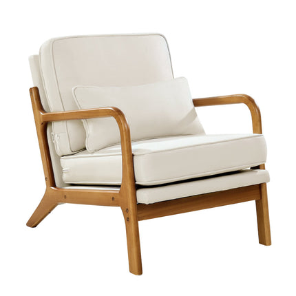 Mid-Century Accent Chair, Linen Upholstery, Wood Frame
