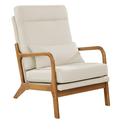 Mid-Century High-Back Accent Chair, Linen, Wood Frame