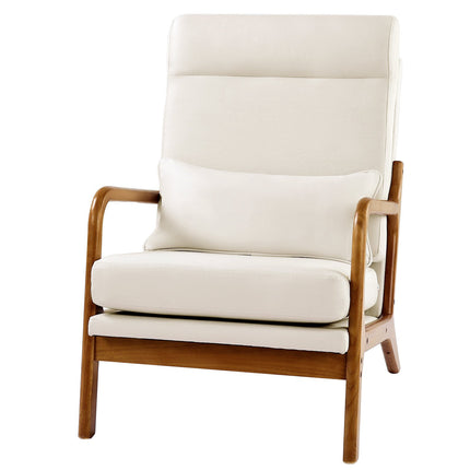 Mid-Century High-Back Accent Chair, Linen, Wood Frame
