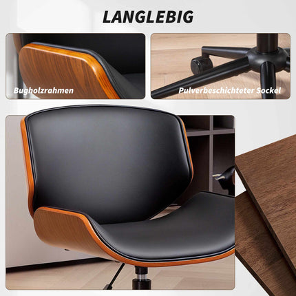 Mid-Century Modern Faux Leather Office Chair, Ergonomic, Black