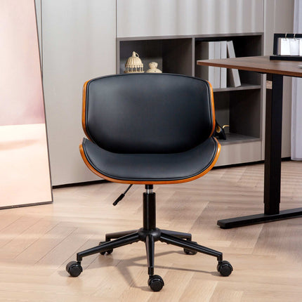 Mid-Century Modern Faux Leather Office Chair, Ergonomic, Black