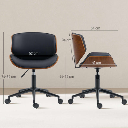Mid-Century Modern Faux Leather Office Chair, Ergonomic, Black
