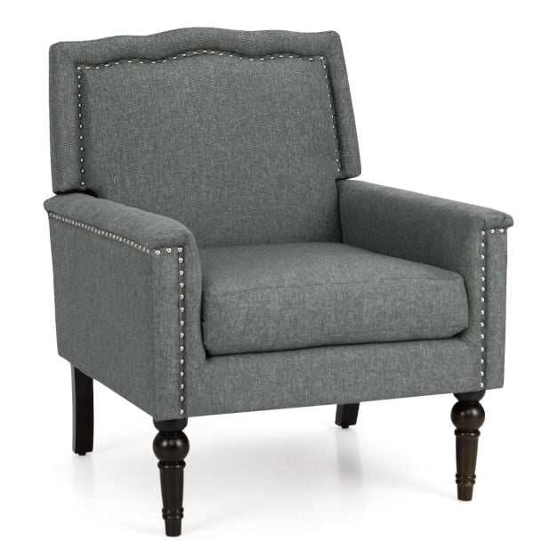 Mid-Century Modern linnen accentfauteuil, grijs