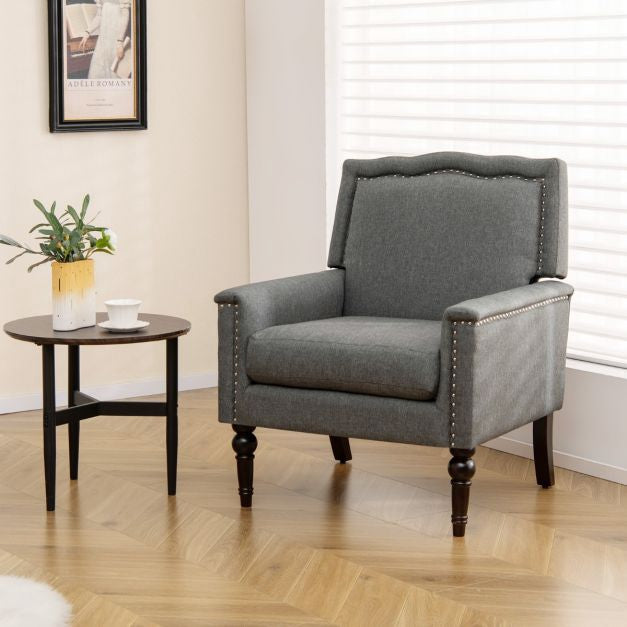 Mid-Century Modern linnen accentfauteuil, grijs