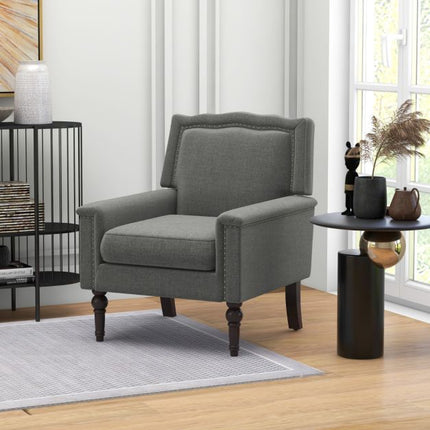 Mid-Century Modern Linen Accent Armchair, Gray