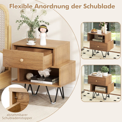 Mid-Century Modern Nightstand Set with Drawer & Shelf