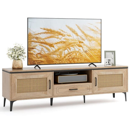 Mid-Century Modern TV Stand, Oak, 2 Cabinets, Drawer