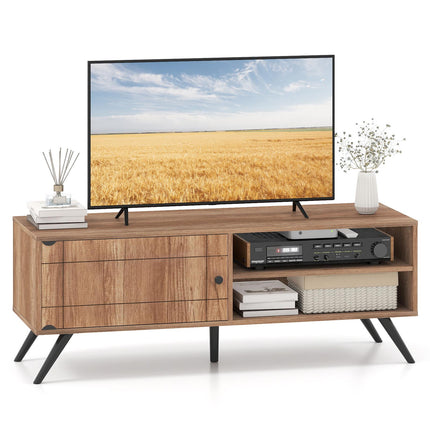 Mid Century Modern TV Stand with Storage, Oak, 55"
