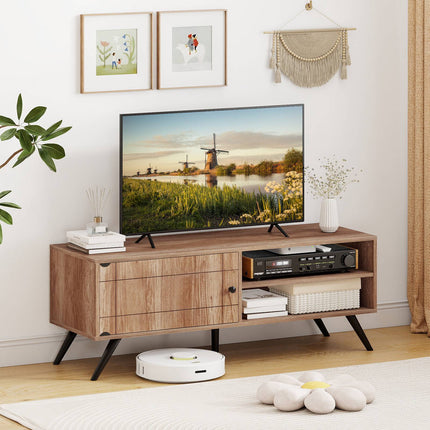 Mid Century Modern TV Stand with Storage, Oak, 55"