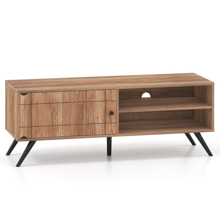 Mid Century Modern TV Stand with Storage, Oak, 55"