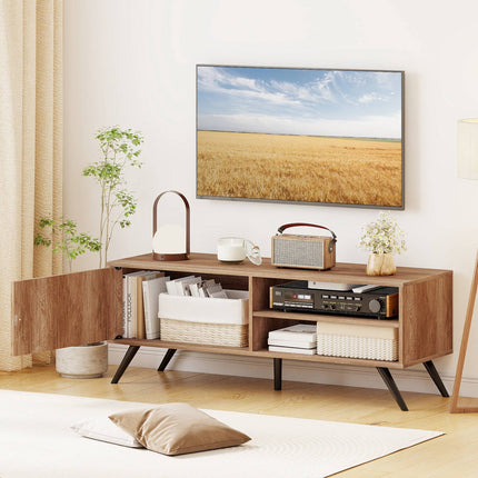 Mid Century Modern TV Stand with Storage, Oak, 55"