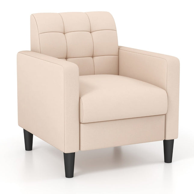 Fauteuil van fluweel in mid-century stijl, met gecapitonneerde rugleuning, beige