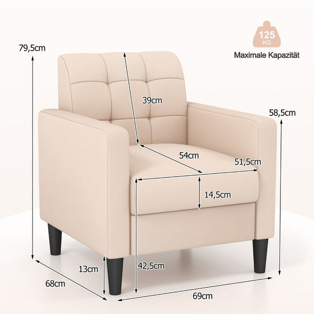 Fauteuil van fluweel in mid-century stijl, met gecapitonneerde rugleuning, beige
