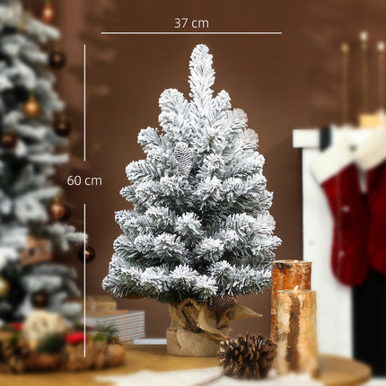Mini Artificial Christmas Tree 60 cm with Snow, Pinecones