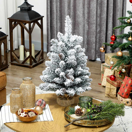 Mini Artificial Christmas Tree 60 cm with Snow, Pinecones