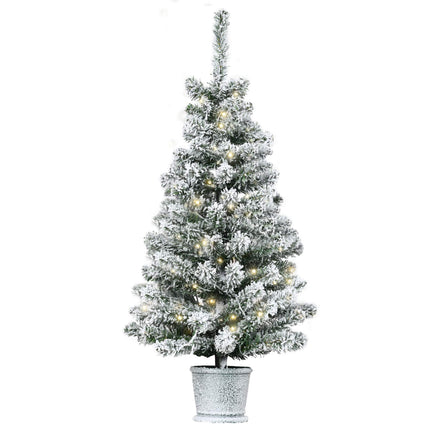 Mini Christmas Tree 90 cm with 60 LEDs and Artificial Snow, Green, White