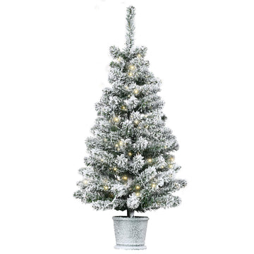 Mini Christmas Tree 90 cm with 60 LEDs and Artificial Snow, Green, White