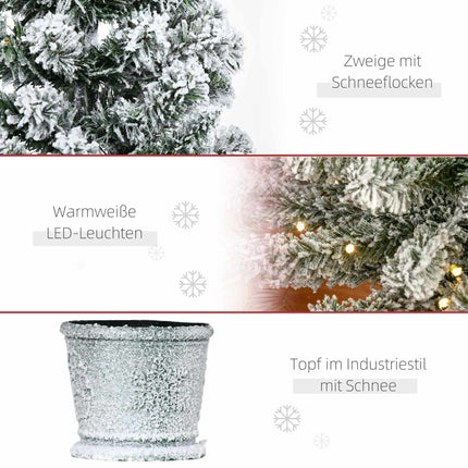 Mini Christmas Tree 90 cm with 60 LEDs and Artificial Snow, Green, White